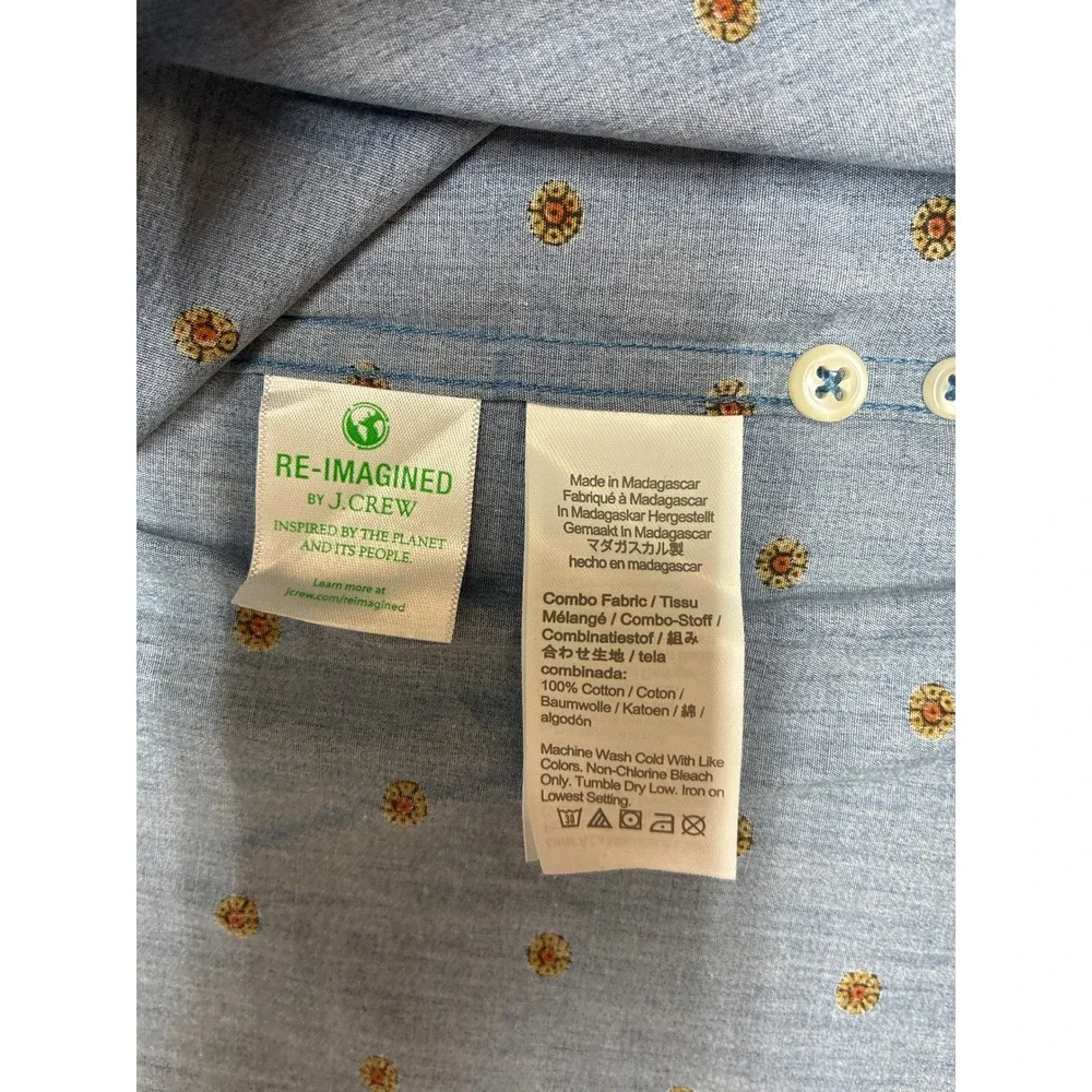 J. Crew Slim Secret Wash‎ Button Down Shirt Mens XL Blue Medallion Print Cotton